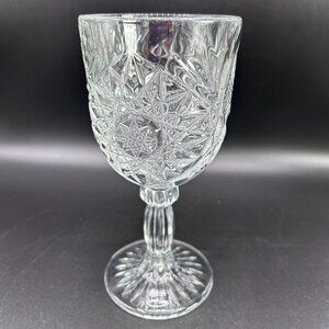 Vintage Libbey Hobstar Stemmed Clear Glass Water Wine Drink Goblet VTG